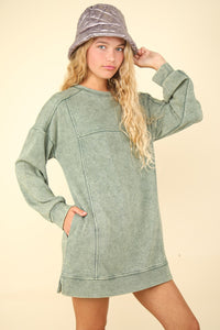 VERY J Mineral Washed Oversized Sweatshirt Mini Dress