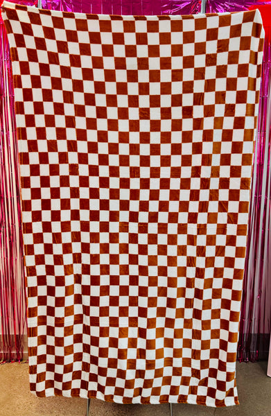 RTS Burnt Orange Checkered Throw Blanket