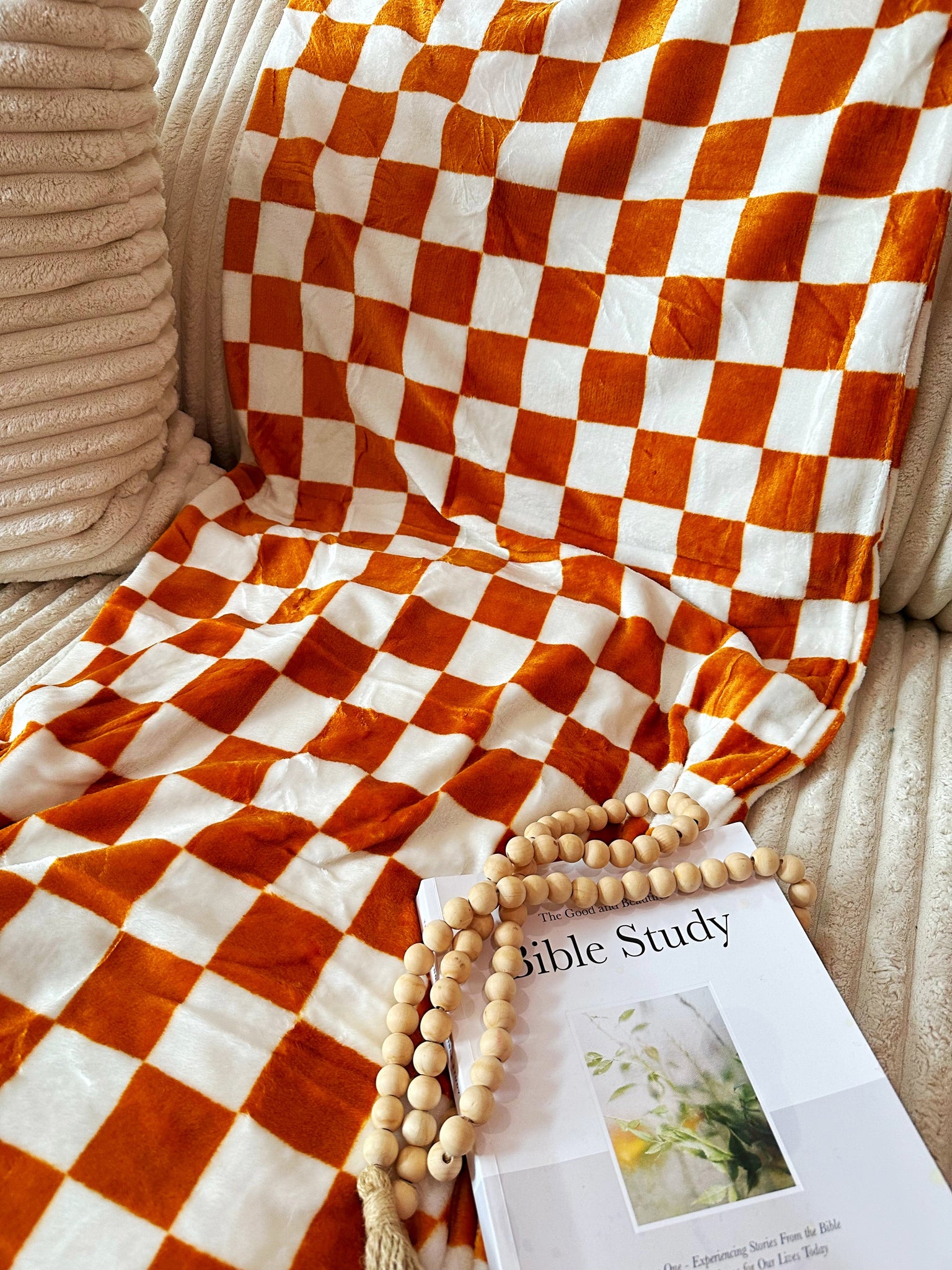 RTS Burnt Orange Checkered Throw Blanket