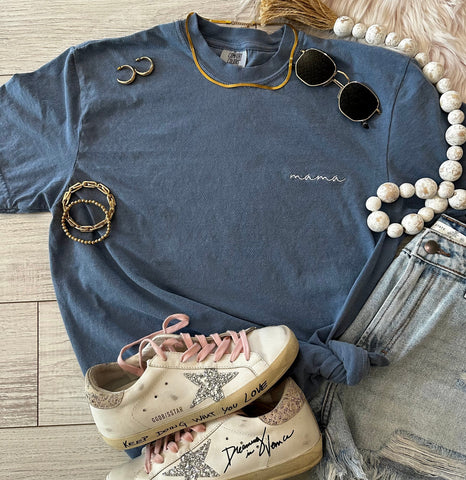 Denim Dainty Mama Embroidered Tee