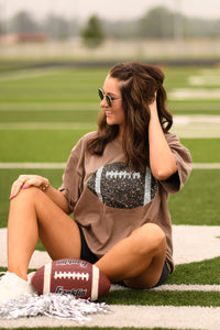 Brown Faux Glitter Football Tee