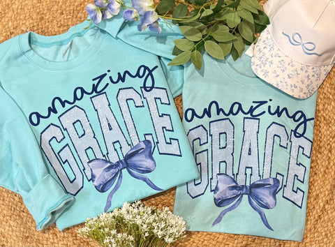 Amazing Grace Blue Bow Tee/Sweatshirt