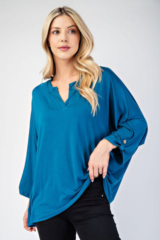 Celeste Full Size Notched Three-Quarter Sleeve Blouse