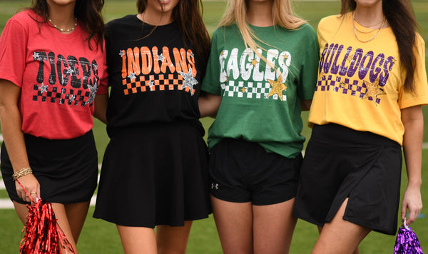 Checkered Faux Glitter Stars School Spirit Custom Tee