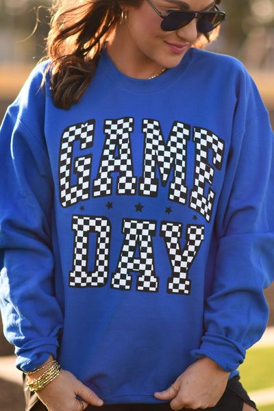 **SALE** RTS Royal Blue Checkered Game Day Sweatshirt