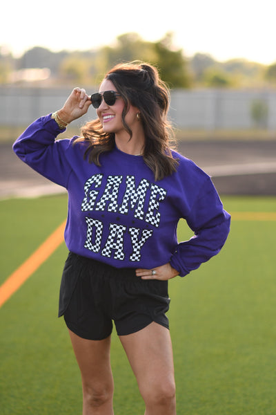 **SALE** RTS Purple Checkered Game Day Sweatshirt