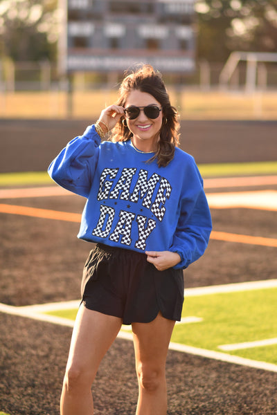 **SALE** RTS Royal Blue Checkered Game Day Sweatshirt