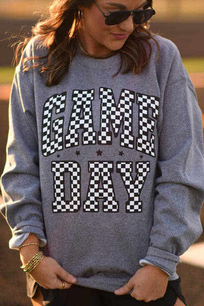 **SALE** RTS Gray Checkered Game Day Sweatshirt