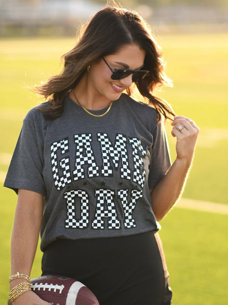 ** SALE** RTS Charcoal Checkered Game Day Tee