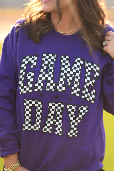 **SALE** RTS Purple Checkered Game Day Sweatshirt