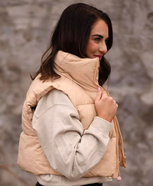 *SALE* RTS Tan Cropped Puffer Vest