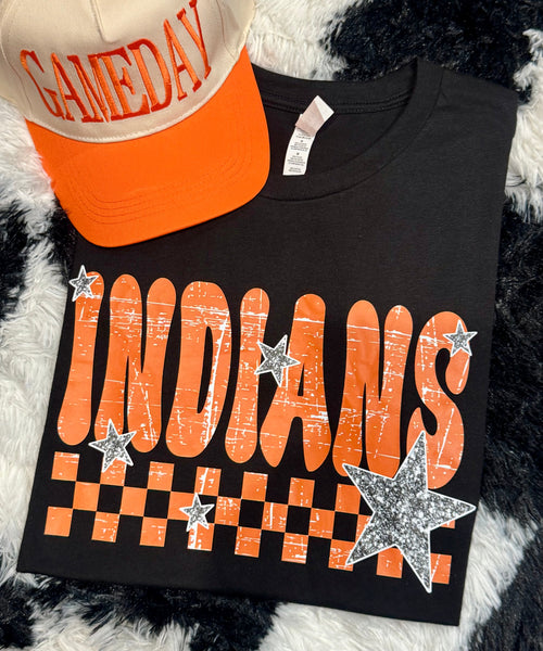 Checkered Faux Glitter Stars School Spirit Custom Tee
