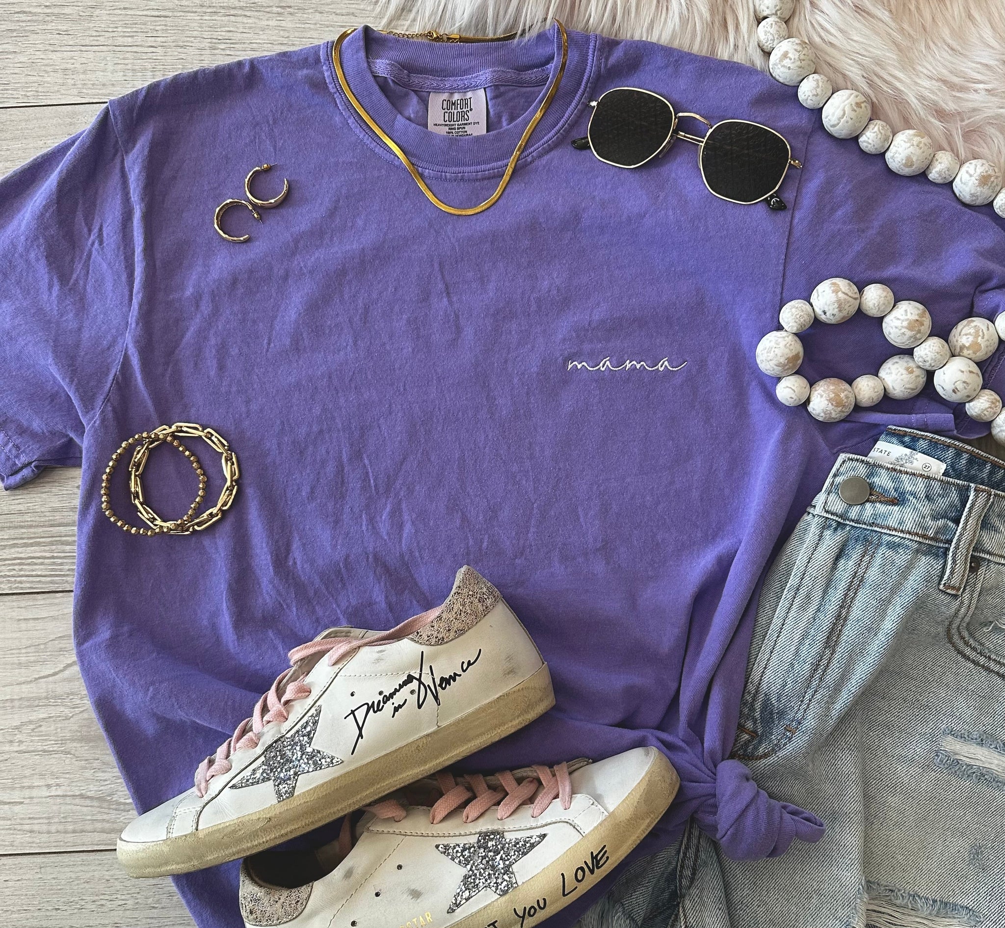 Grape Dainty Mama Embroidered Tee