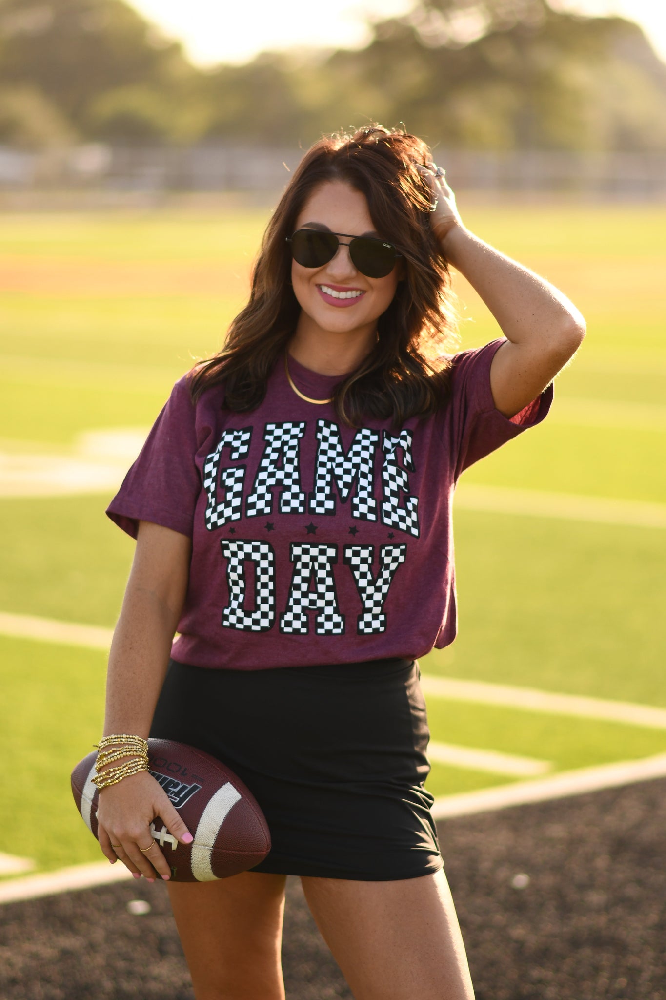 **SALE** RTS Maroon Checkered Game Day Tee