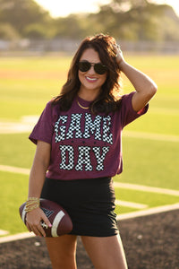 **SALE** RTS Maroon Checkered Game Day Tee