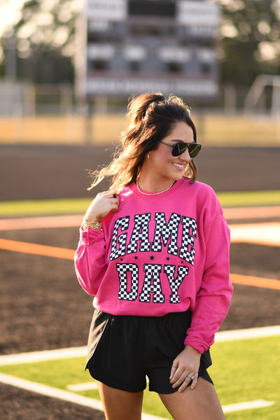 **SALE** RTS Hot Pink Checkered Game Day Sweatshirt