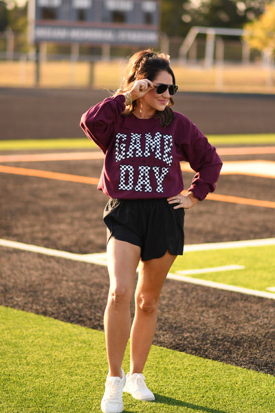 **SALE** RTS Maroon Checkered Game Day Sweatshirt