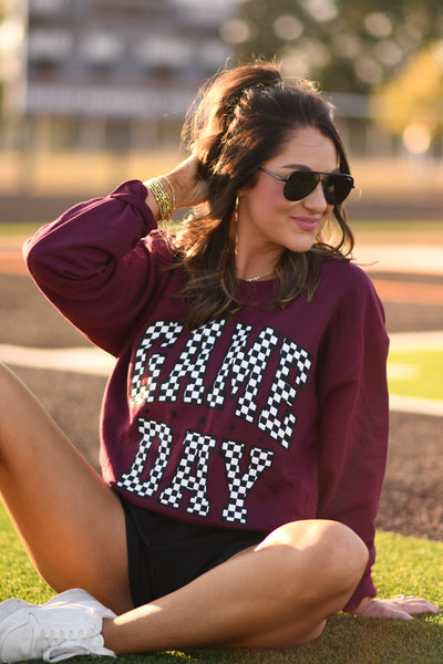 **SALE** RTS Maroon Checkered Game Day Sweatshirt