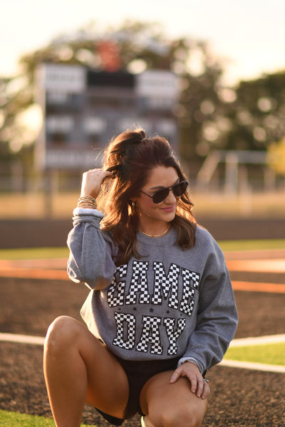 **SALE** RTS Gray Checkered Game Day Sweatshirt