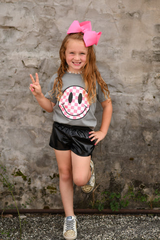 Pink Checkered Smiley Tee