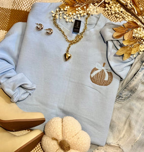Wicker Pumpkin Bow Embroidered Sweatshirt