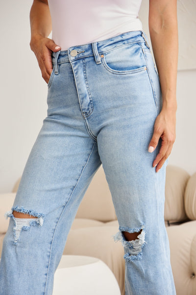 RFM Full Size Tummy Control High Waist Raw Hem Distressed Jeans