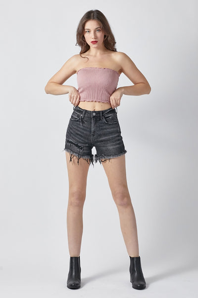 RISEN Raw Hem Denim Shorts with Pockets