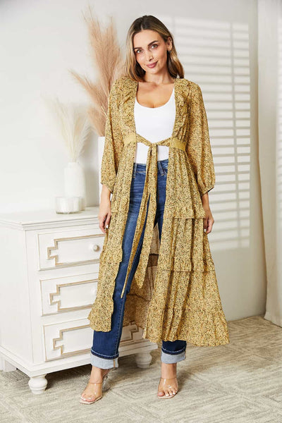 HEYSON Full Size Tie Front Ruffled Duster Cardigan