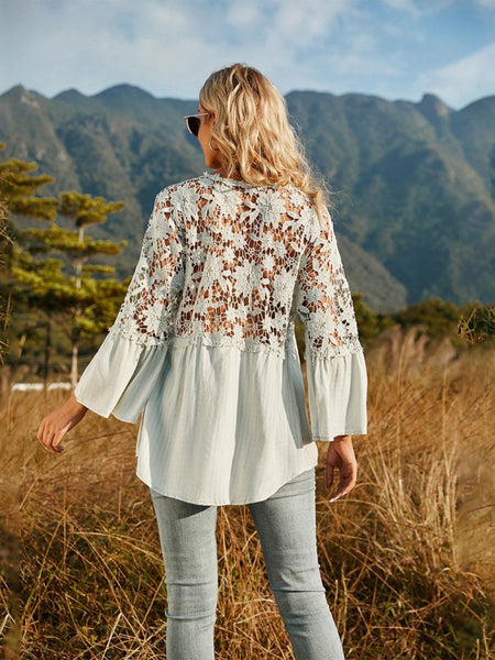 Spliced Lace Buttoned Blouse