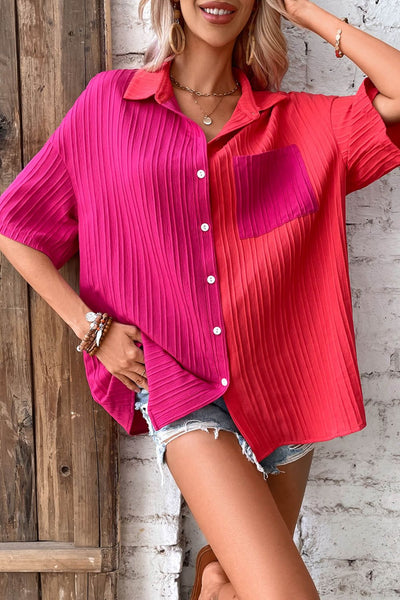 Two-Tone Button Front Dropped Shoulder Shirt