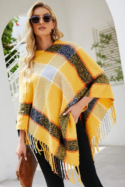 Plaid Fringe Detail Poncho