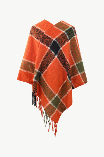 Plaid Fringe Detail Poncho