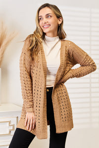 Double Take Openwork Horizontal Ribbing Open Front Cardigan