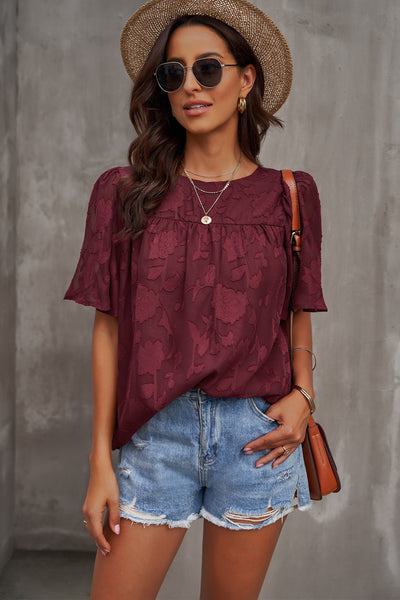 Round Neck Puff Sleeve Blouse