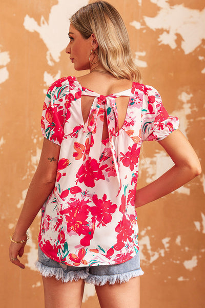 Floral Tie Back Square Neck Blouse