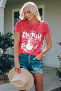 NASHVILLE COUNTRY MUSIC Graphic Round Neck Tee Shirt