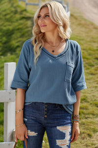 Textured V-Neck Half Sleeve Blouse