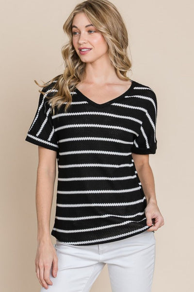 BOMBOM Simple Goals Waffle Knit Striped Tee