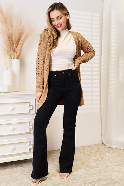 Double Take Openwork Horizontal Ribbing Open Front Cardigan