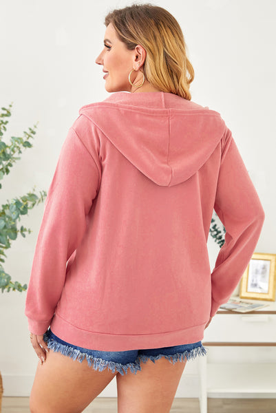 Plus Size Zip Up Hooded Jacket with Pocket