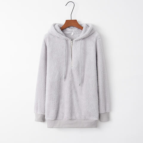 Quarter-Zip Drawstring Teddy Hoodie