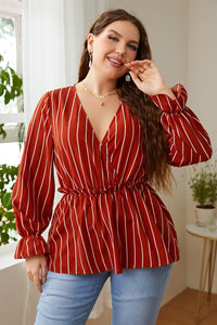 Plus Size V-Neck Frill Trim Blouse