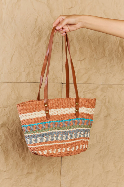 Fame By The Sand Straw Braided Striped Tote Bag