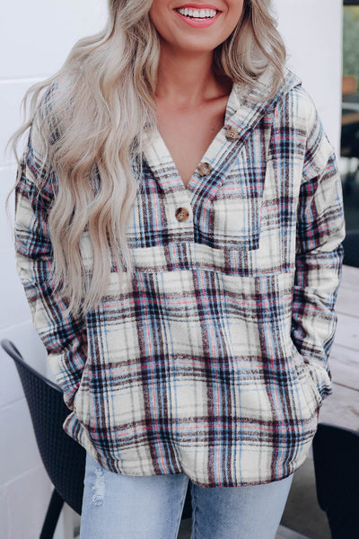 Plaid Long Sleeve Buttoned Hoodie