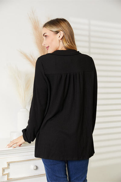 Celeste Full Size Long Sleeve Ribbed Blouse