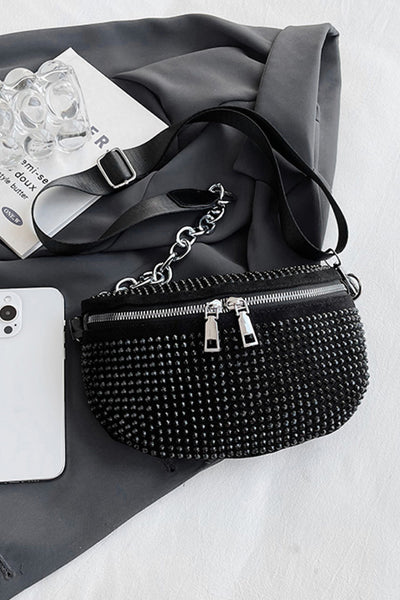 Rhinestone PU Leather Sling Bag