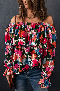 Floral Off-Shoulder Flounce Sleeve Layered Blouse