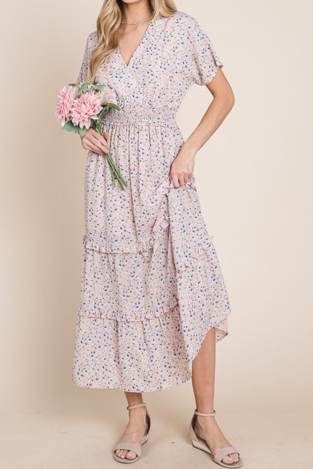 Sweet Talk Kimono Sleeve Maxi Dress in Blush Pink