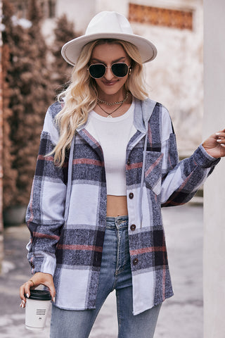 Plaid Dropped Shoulder Hooded Jacket