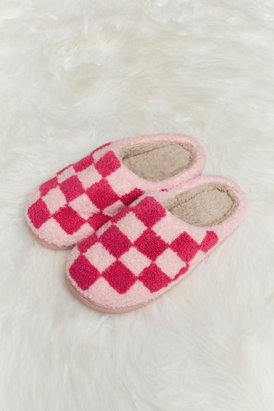 Melody Checkered Print Plush Slide Slippers